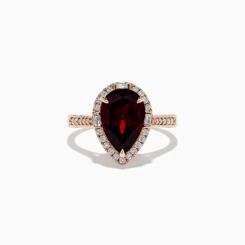 Ladies Rings with Natrolite-14K Rose Gold Garnet and Diamond Ring