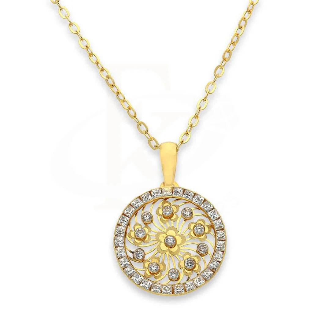 18K Gold Necklaces -Gold Necklace (Chain with Round Shaped Flower Pendant) 18KT - FKJNKL18K2358