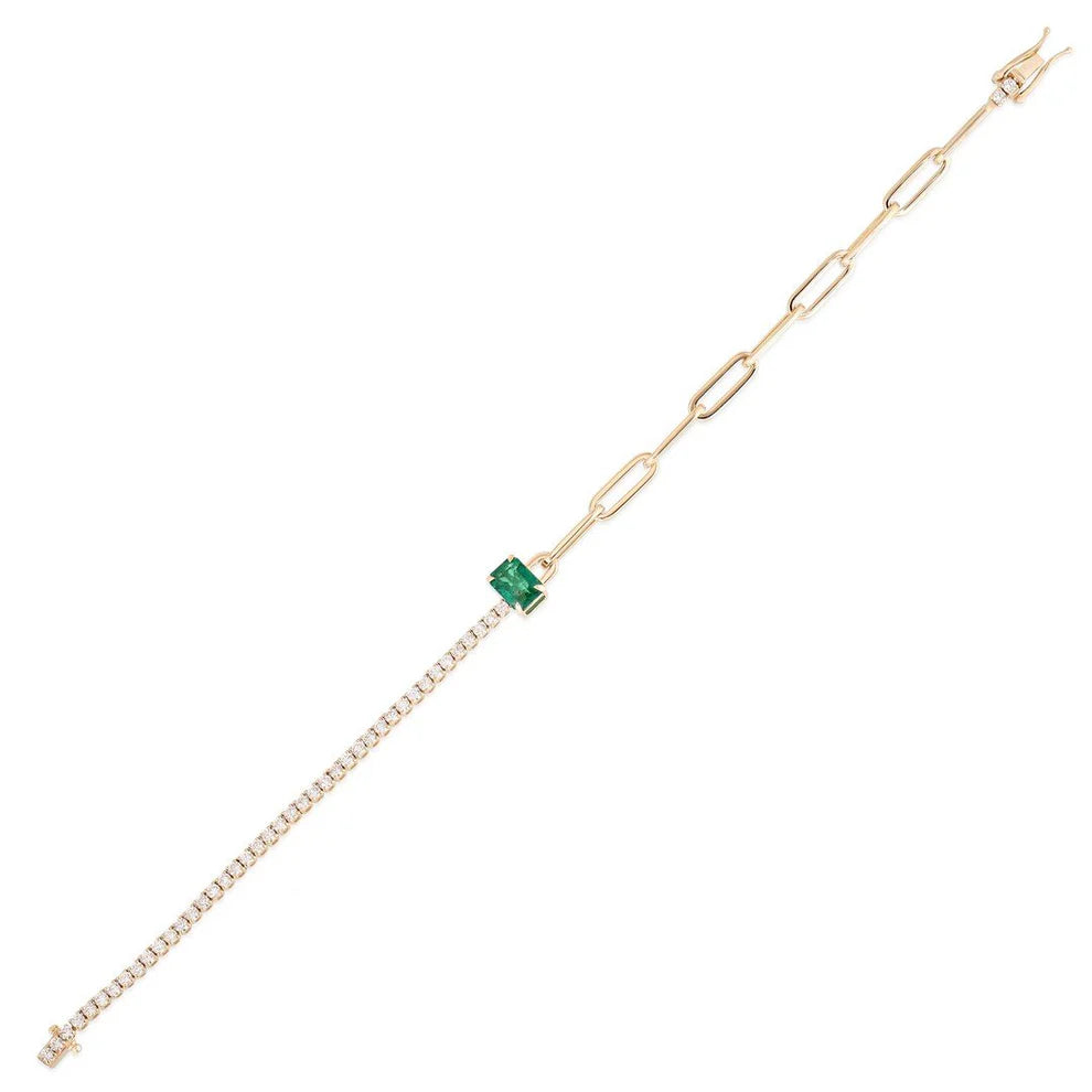 Fine Bracelets -50/50 Paperclip Chain, Emerald and Diamond Bracelet