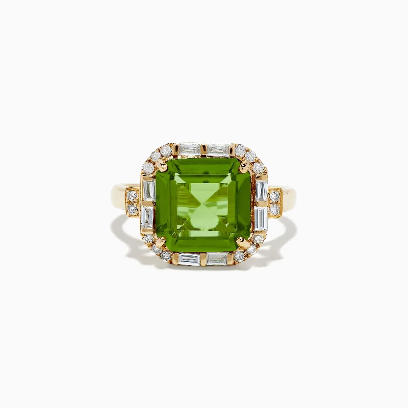 Ladies Rings with Danburite-14K Yellow Gold Peridot and Diamond Ring