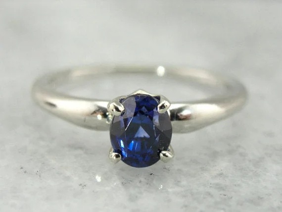 Ladies Engagement Rings Sun Halo-Blue Ceylon Sapphire White Gold Solitaire Engagement Ring