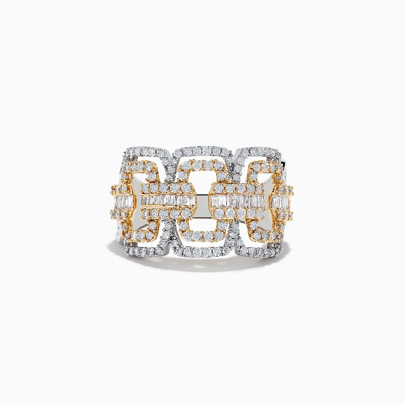 Ladies Rings with Moonstone-Duo 14K Two-Tone Gold Diamond Chain Link Ring 0.95 TCW