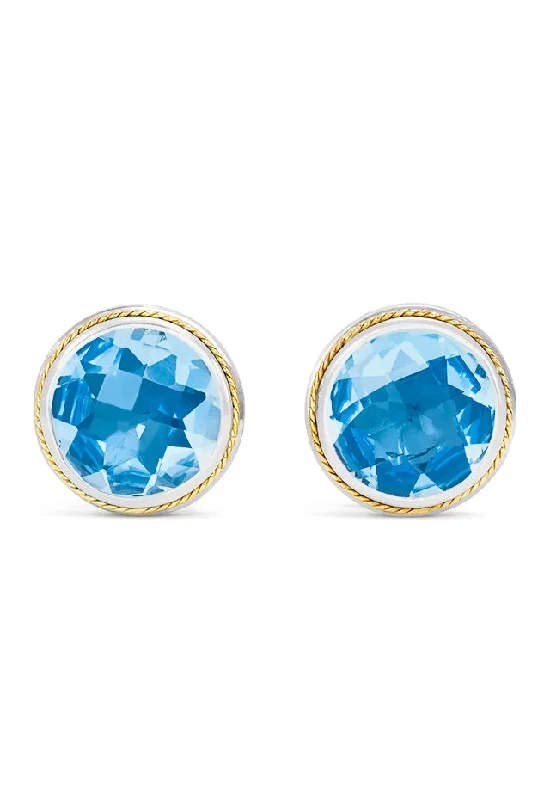 Ladies Earrings Fashion Trend-925 Sterling Silver & 18K Gold Accented Blue Topaz Earrings, 7.90 TCW