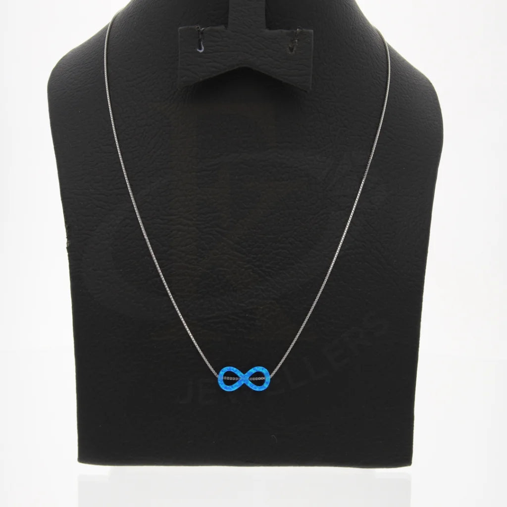 Wooden Necklaces -Sterling Silver 925 Blue Opal Infinity Shaped Necklace - FKJNKLSL8065