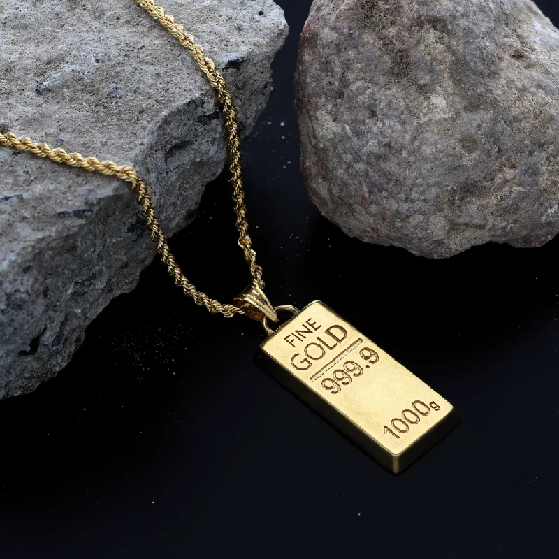 Name Necklaces -Gold Necklace (Chain with Gold Bar Shaped Pendant) 18KT - - FKJNKL18K9213