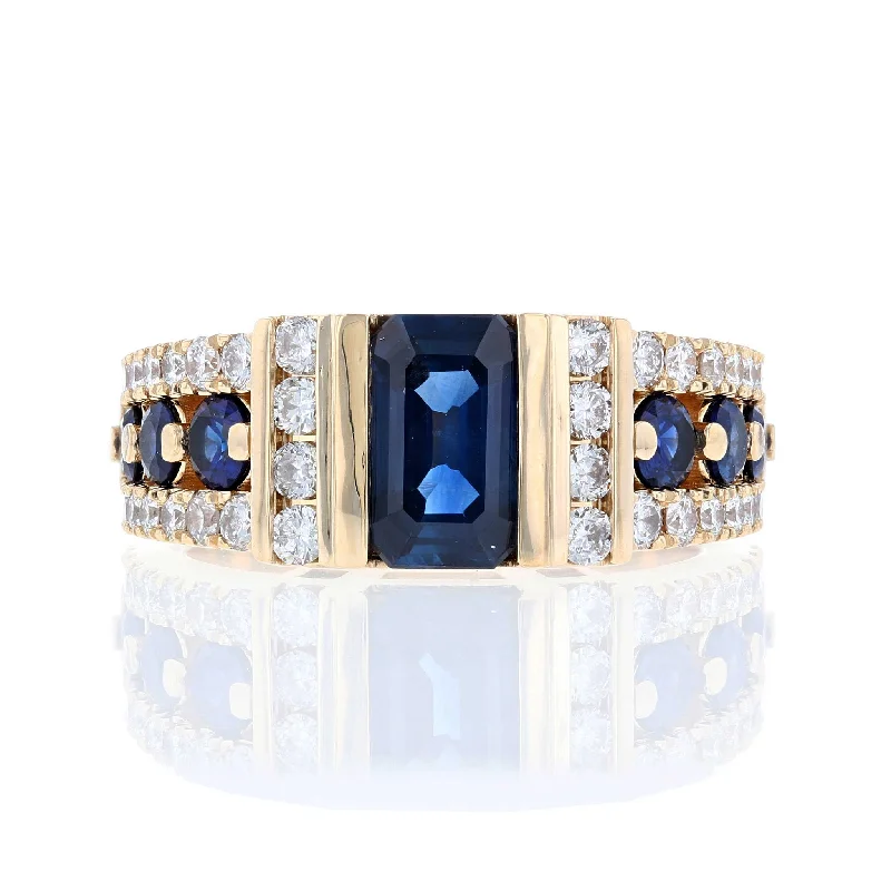 Ladies Rings with Euclase-3 Row Sapphire & Diamond Ring