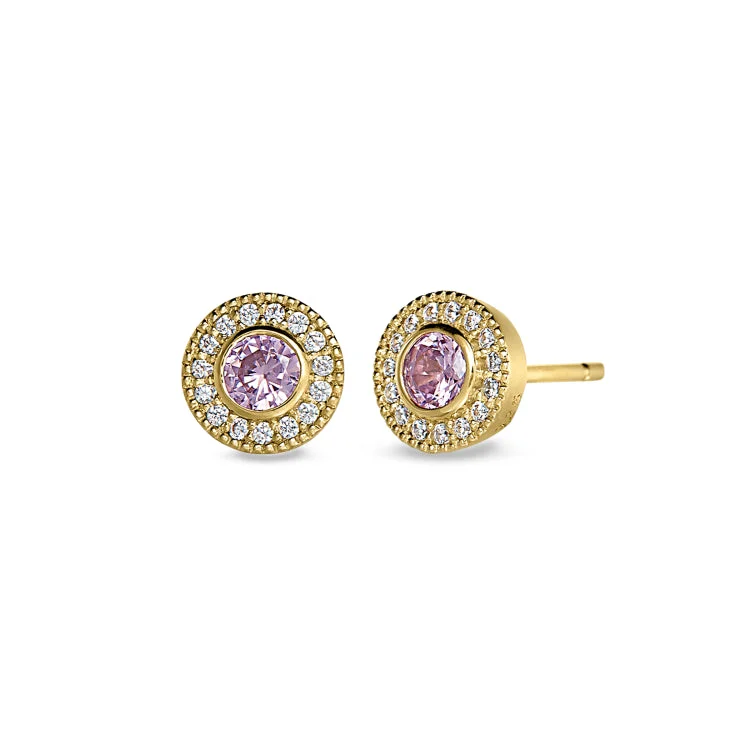 Ladies Earrings Butterfly Shape-Gold Finish Sterling Silver Micropave Round Simulated Pink Sapphire Earrings with Simulated Diamonds