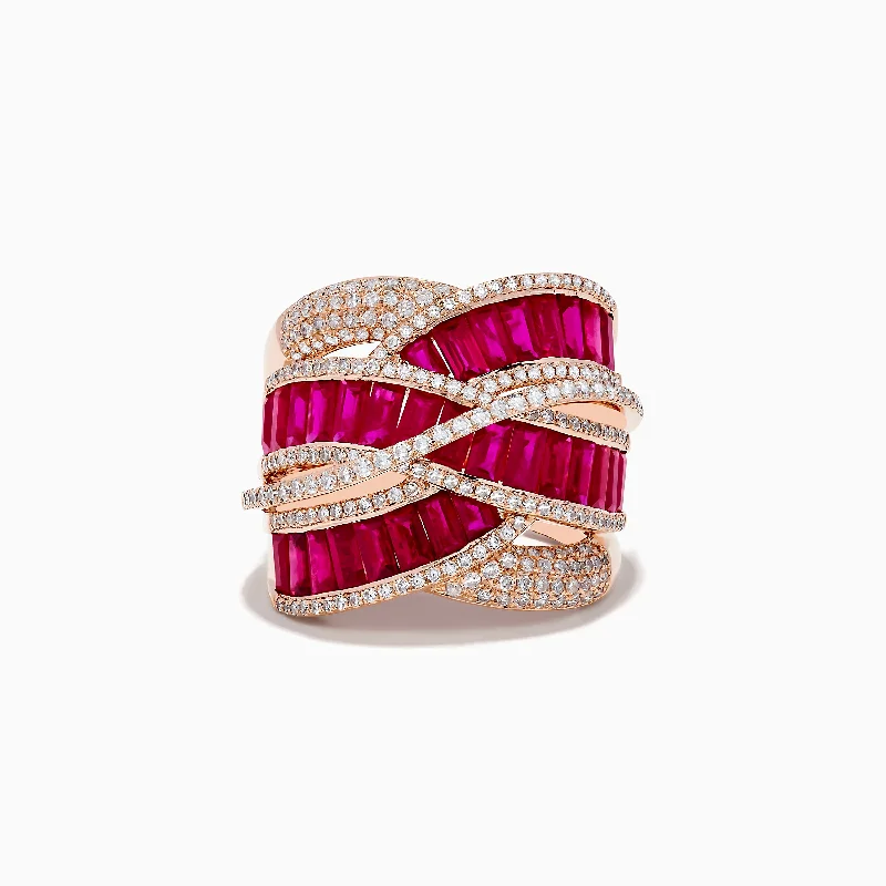 Ladies Rings Flower Shape-Ruby Royale 14K Rose Gold Ruby and Diamond Cocktail Ring