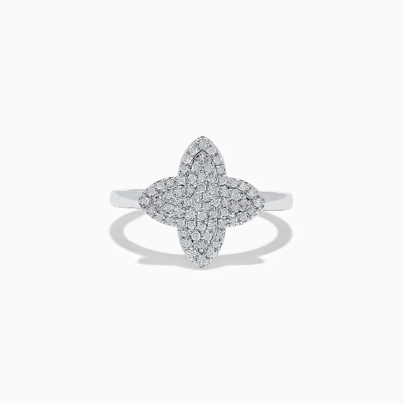 Ladies Rings with Apatite-Novelty 14K White Gold Diamond Clover Ring