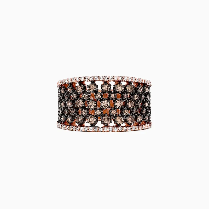 Ladies Rings with Phenakite-14K Rose Gold Espresso and White Diamond Ring, 1.25 TCW