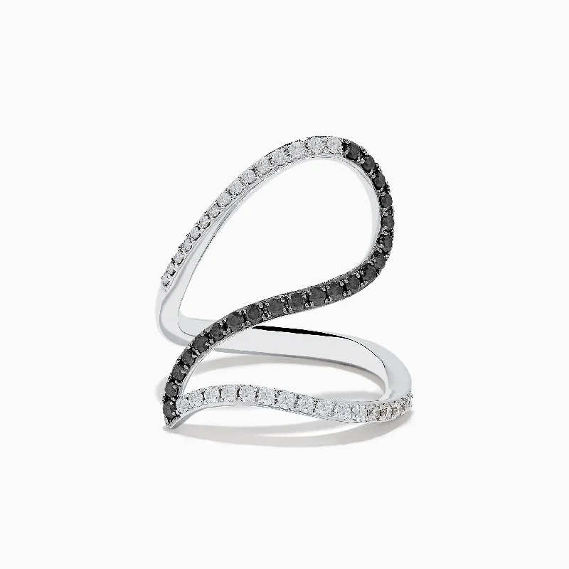 Ladies Rings for Engineers-14K White Gold Black and White Diamond Fashion Ring