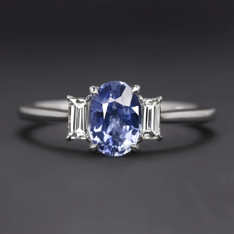 Ladies Engagement Rings Oval Halo-1.27ct SAPPHIRE DIAMOND THREE STONE RING ENGAGEMENT OVAL CUT COCKTAIL WHITE GOLD