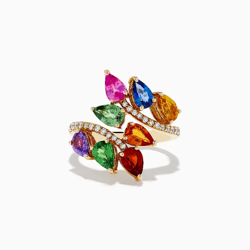 Ladies Rings with Milarite-Watercolors 14K Yellow Gold Multi Sapphire and Diamond Ring