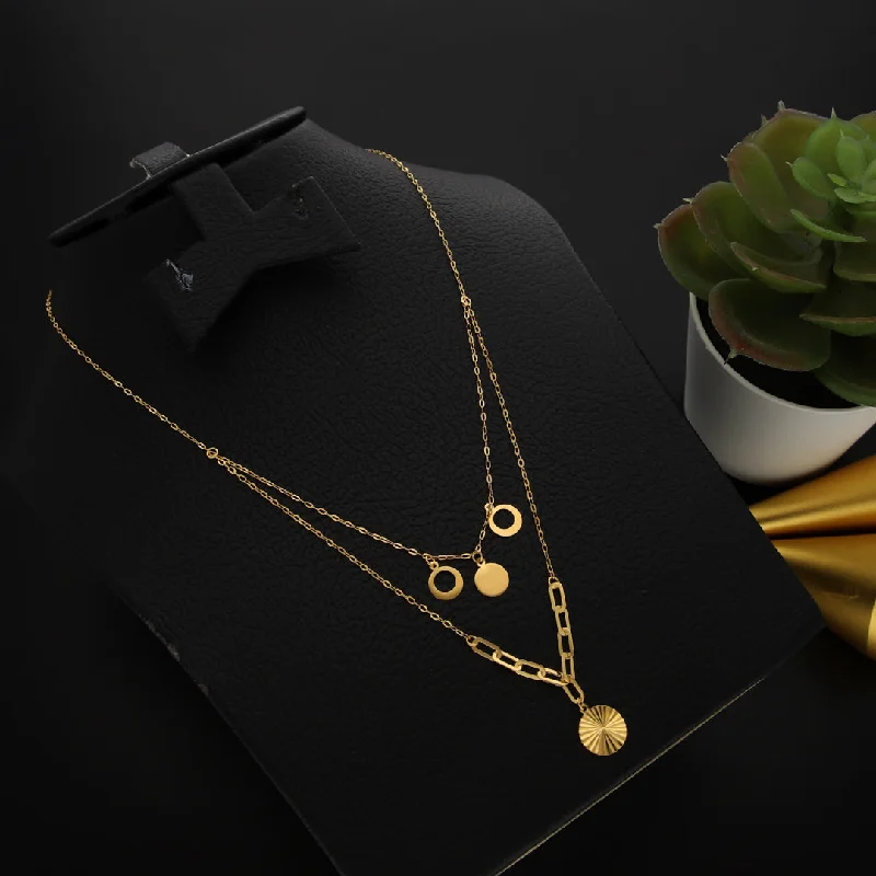 Wooden Necklaces -Gold Double Layered Necklace (Chain With Hollow Round Shaped Pendant) 21KT - FKJNKL21KM9895