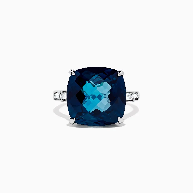 Ladies Rings with Jade-Ocean Bleu 14K Gold London Blue Topaz and Diamond Ring, 13.54 TCW