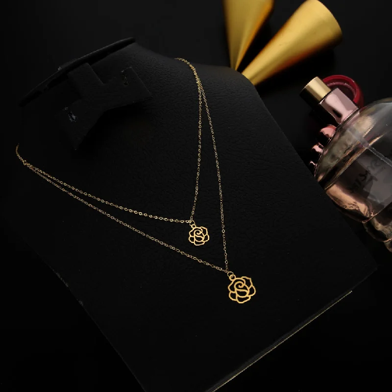 Sun Necklaces -Gold Layered Necklace (Chain With Hollow Rose Shaped Pendant) 21KT - FKJNKL21KM9778