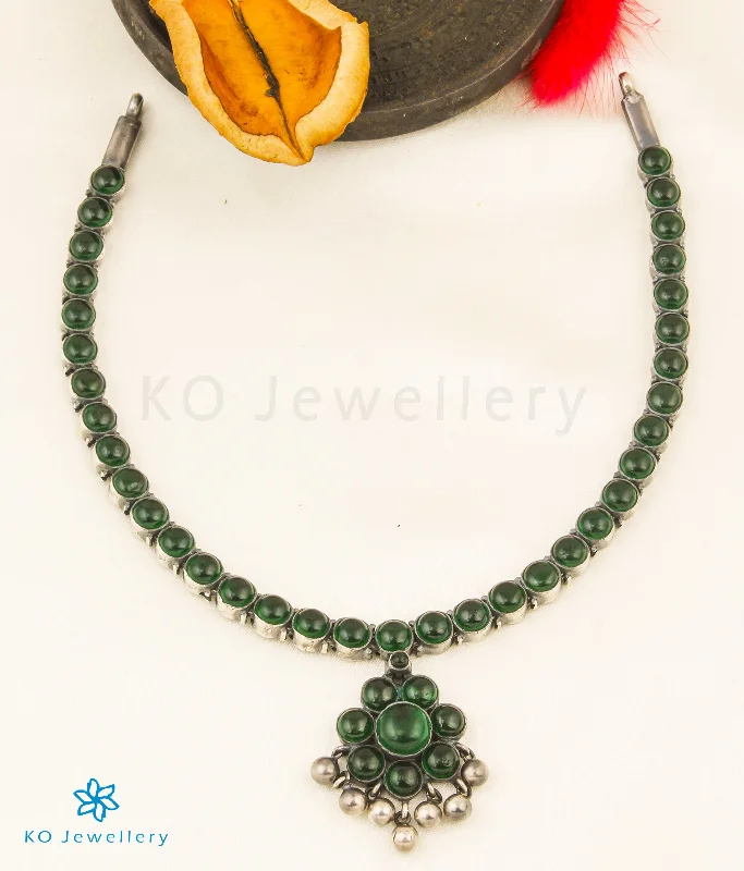 Modern Necklaces -The Alaktha Addige Silver Necklace (Green/Oxidised)