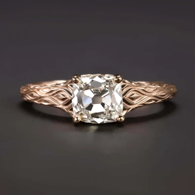 Ladies Engagement Rings with Dumortierite-1.31ct OLD MINE CUT DIAMOND ENGAGEMENT RING I-J SI1 ROSE GOLD VINTAGE STYLE