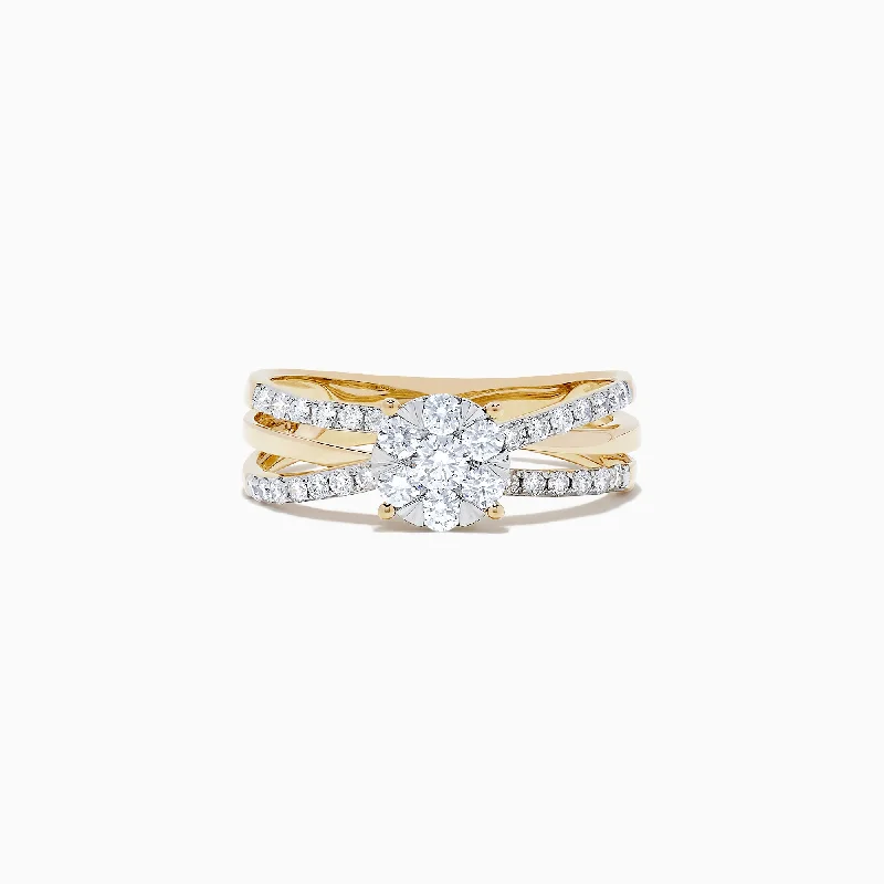 Ladies Rings Unique Shapes-Bouquet 14K Yellow Gold Diamond Cluster Ring, 0.39 TCW