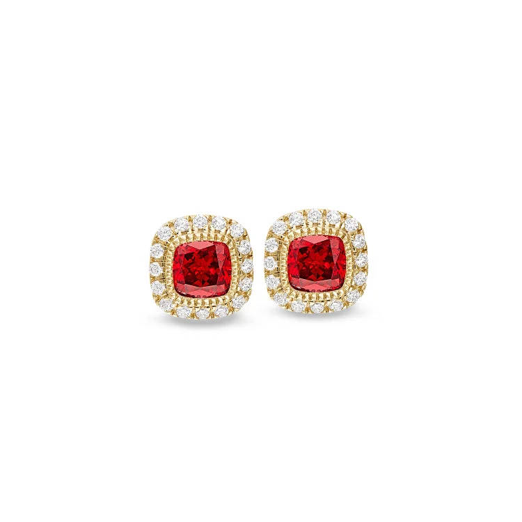 Ladies Earrings with Petalite-Gold Finish Sterling Silver Micropave Simulated Garnet Earrings with Simulated Diamonds