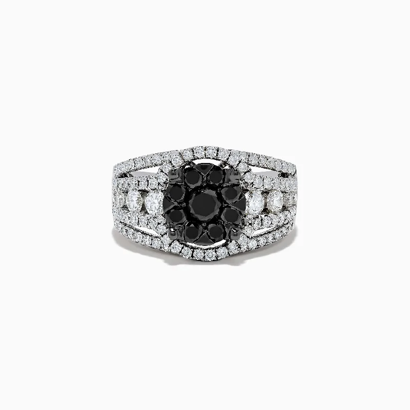 Ladies Rings for Gifts-Caviar 14K White Gold White and Black Diamond Ring