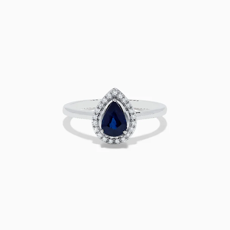 Ladies Rings Boho Look-Royale Bleu 14K White Gold Sapphire and Diamond Pear Shaped Ring