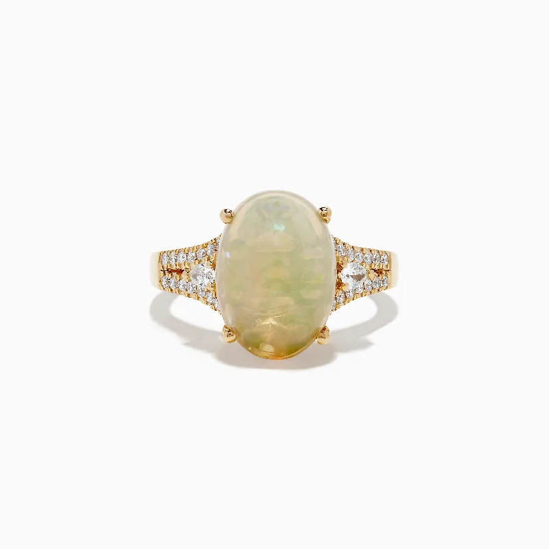 Ladies Rings for Festivals-Aurora 14K Yellow Gold Diamond and Opal Ring