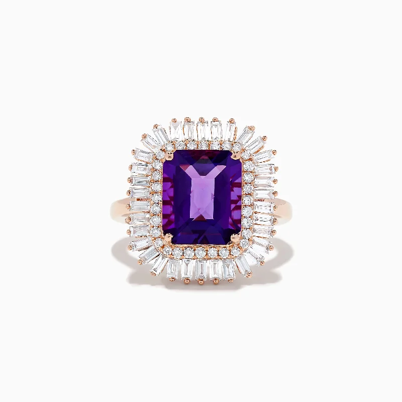 Ladies Rings with Idocrase-14K Rose Gold Amethyst and Diamond Cocktail Ring