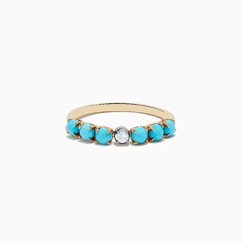 Ladies Rings with Clinozoisite-14K Two-Tone Gold Turquoise and Diamond Ring