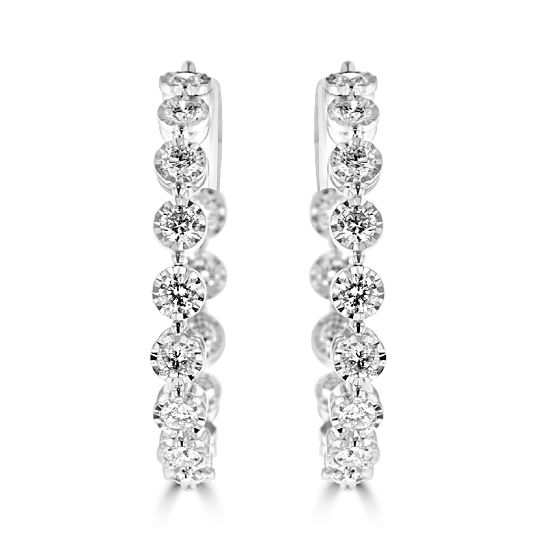 Ladies Earrings Triangle Shape-14KT WHITE GOLD 2.02 CTW DIAMOND HOOP EARRINGS