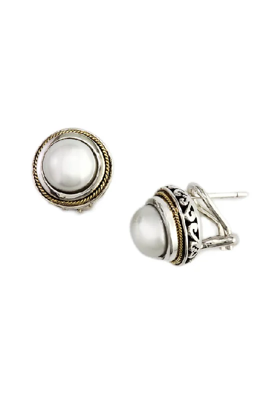 Ladies Earrings for Bridesmaids-925 Sterling Silver & 18K Gold Cultured Pearl Earrings