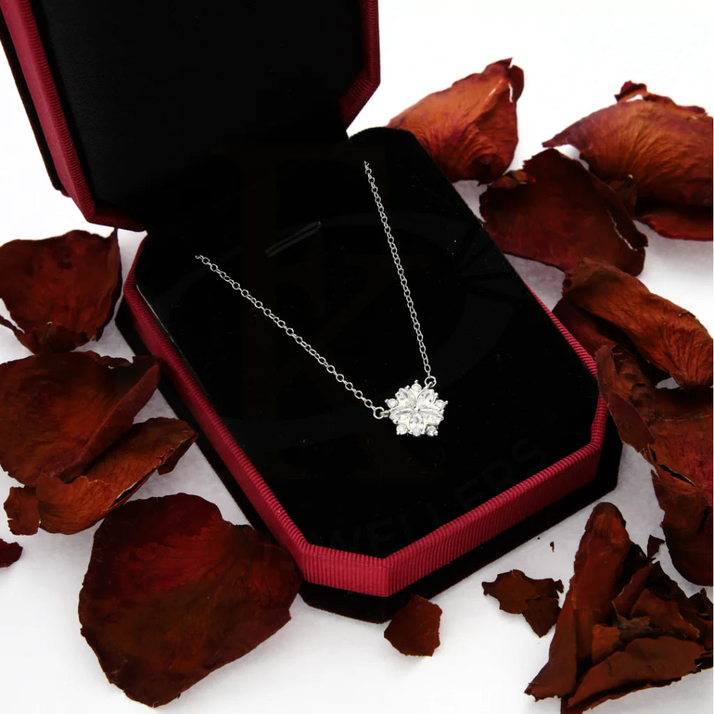 Christmas Necklaces -Sterling Silver 925 Round Folwer American Diamond Necklace - FKJNKLSL8590