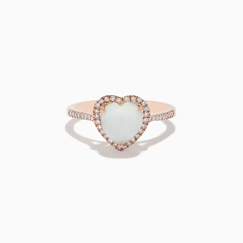 Ladies Rings Wave Band-Aurora 14K Rose Gold Diamond and Opal Heart Ring