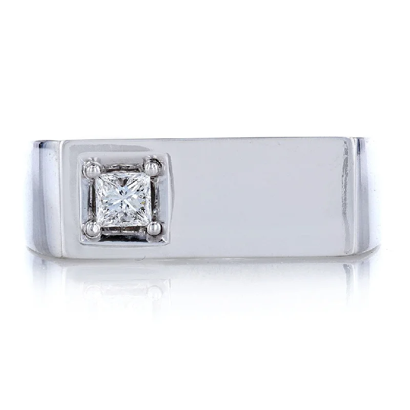 Ladies Rings with Phenakite-Offset Princess Cut Diamond Signet Ring