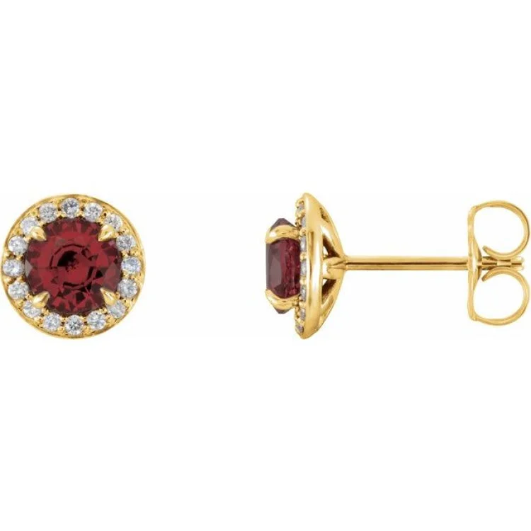 Ladies Earrings Elegant Look-14K Yellow 3.5 mm Natural Mozambique Garnet & 1/8 CTW Natural Diamond Earrings