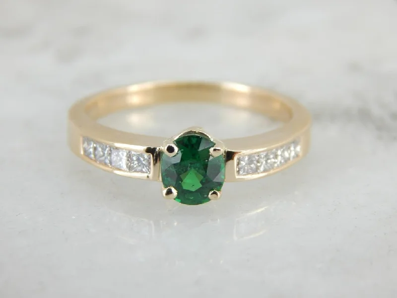 Ladies Engagement Rings with Ruby-Tsavorite Green Garnet and Diamond Ring for Engagement or Everyday