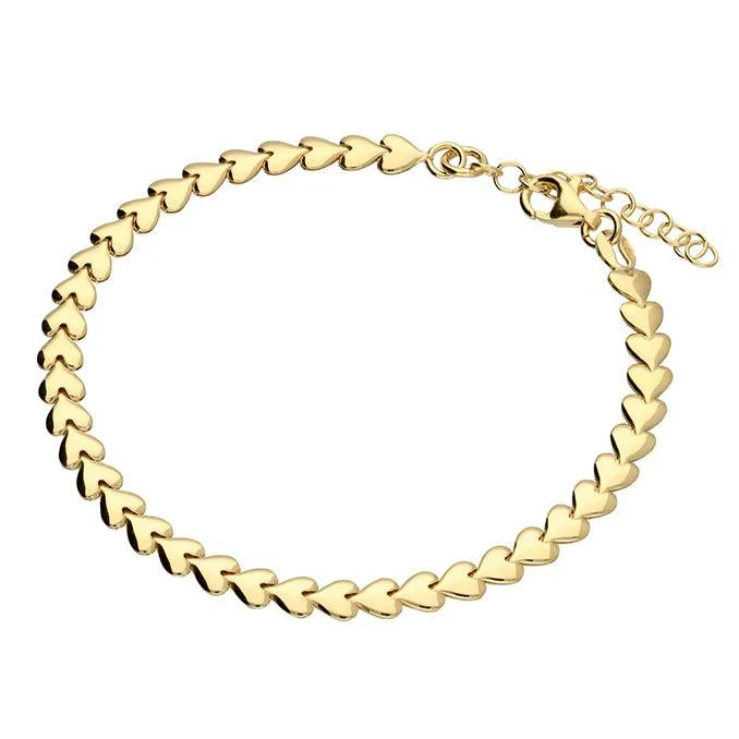 Party Bracelets -18ct Gold Vermeil Row of Hearts Bracelet