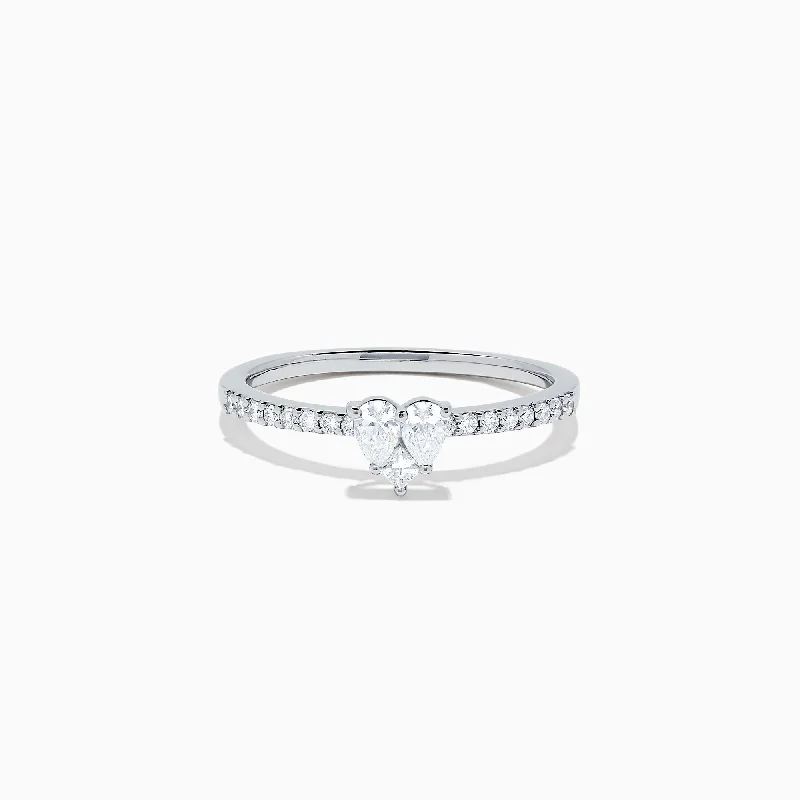 Ladies Rings with Prehnite-Pave Classica 14K White Gold Diamond Mini Heart Ring, 0.35 TCW