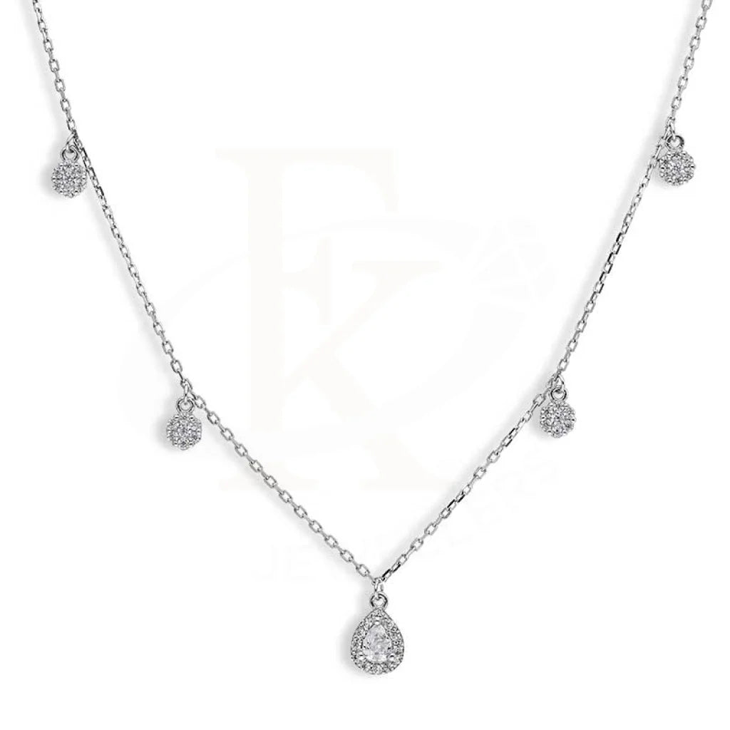 Whimsical Necklaces -Sterling Silver 925 Flowers and Pear Shaped Necklace - FKJNKLSL2891