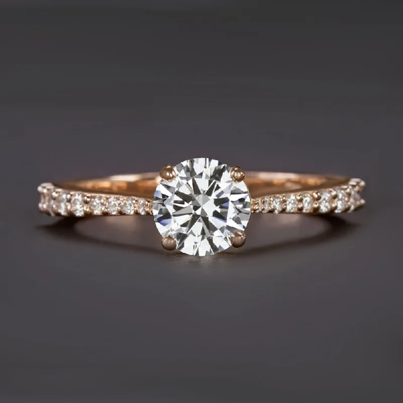 Ladies Engagement Rings Pave Setting-1 CARAT GIA CERTIFIED I SI2 DIAMOND ENGAGEMENT RING VERY GOOD ROUND ROSE GOLD