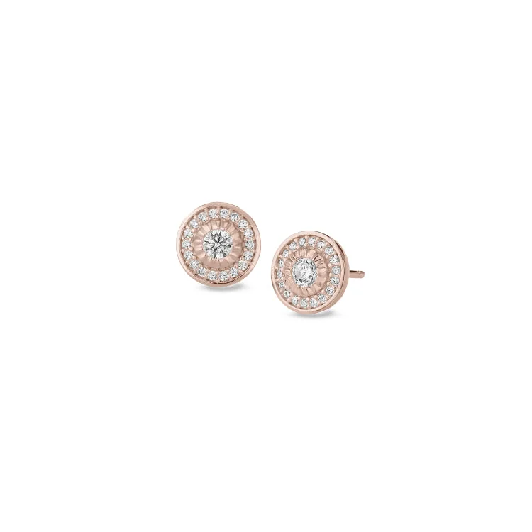 Ladies Earrings Cross Design-Rose Gold Finish Sterling Silver Micropave Halo Earrings with Simulated Diamonds