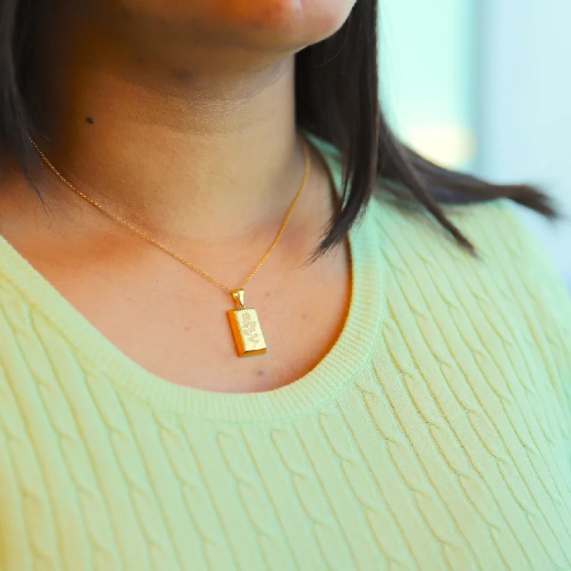 Glass Necklaces -Gold Necklace (Chain With Rose Bar Shaped Pendant) 21KT - FKJNKL21KM10022