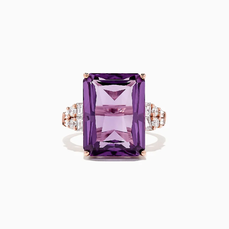 Ladies Rings with Iolite-14K Rose Gold Amethyst and Diamond Cocktail Ring, 11.94 TCW