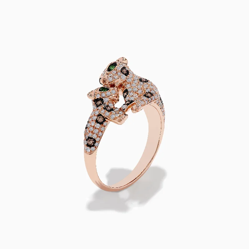 Ladies Rings for Innovators-Signature 14K Rose Gold Diamond Double Panther Ring