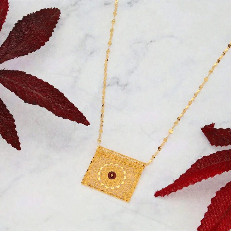 Y-Necklaces -Gold Necklace (Chain With Intricate Rectangle Shaped Pendant) 21KT - FKJNKL21KM9880