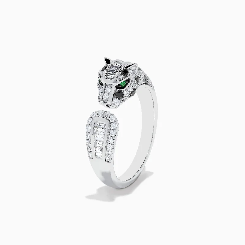 Ladies Rings with Rosasite-Signature 14K White Gold and Emerald Panther Ring