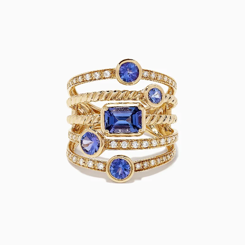 Ladies Rings with Dumortierite-Nahla Siri 14K Yellow Gold Tanzanite and Diamond Ring, 2.26 TCW