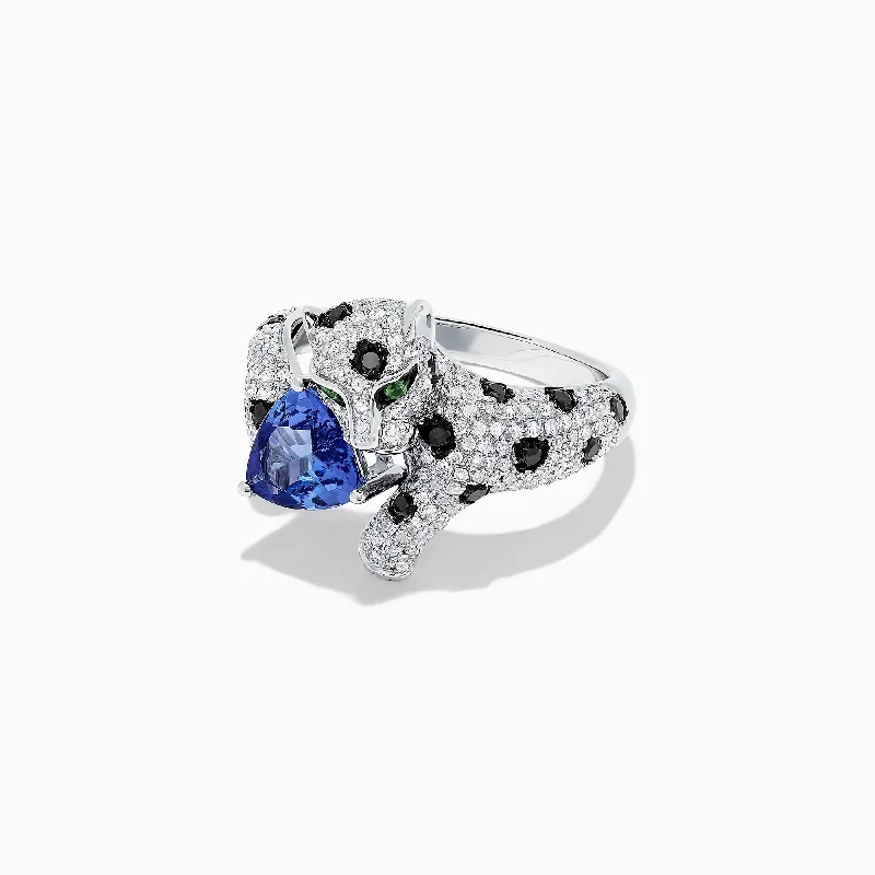 Ladies Rings with Garnet-Signature 14K White Gold Tanzanite and Diamond Panther Ring, 2.07 TCW