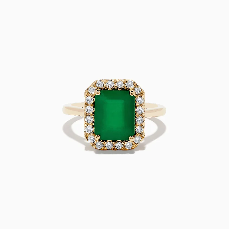 Ladies Rings for Anniversary-Brasilica 14K Yellow Gold Emerald and Diamond Ring