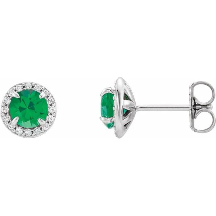 Ladies Earrings Curved Shape-14K White 4 mm Lab-Grown Emerald & 1/10 CTW Natural Diamond Earrings